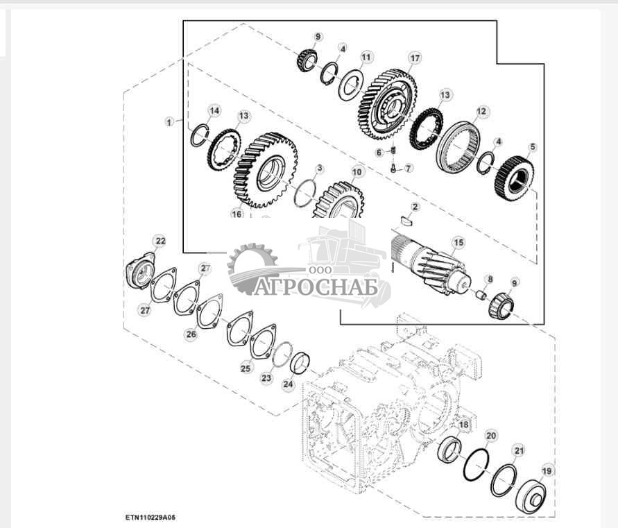 Вал-шестерня трансмиссии, шестерни и подшипники, 25 kmh 